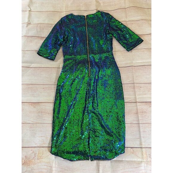 Belle Pogue Women's Green Sequin Short Sleeve Midi Cocktail Dress - Medium - Picture 11 of 12